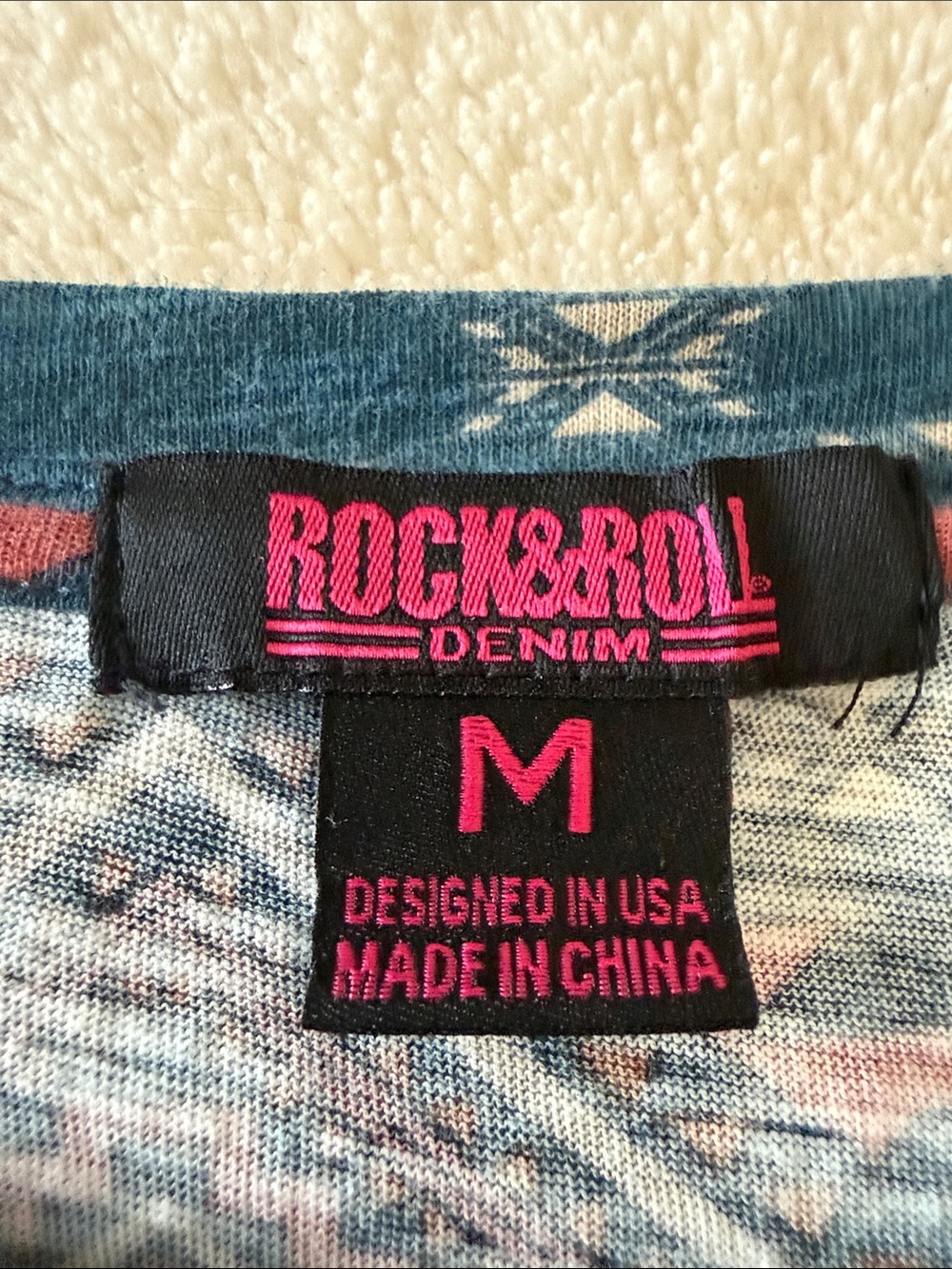 NWT Rock&Roll Denim Aztec-Pattern Short Sleeve Tee in Teal & Coral - Unbranded - Picture 7 of 9